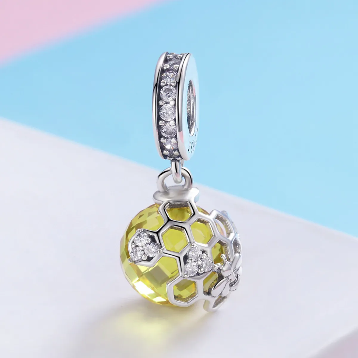 Pandora Style Silver Honeycomb Dangle - SCC879