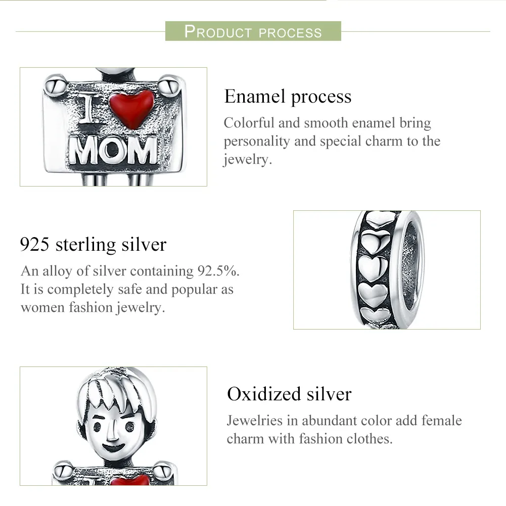 Pandora Style Silver I Love Mom Dangle - SCC691