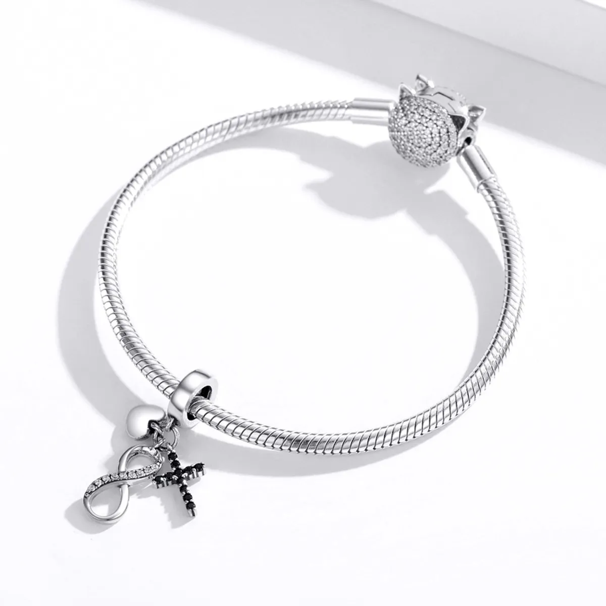 Pandora Style Silver Infinity Cross And Heart Dangle - SCC1713