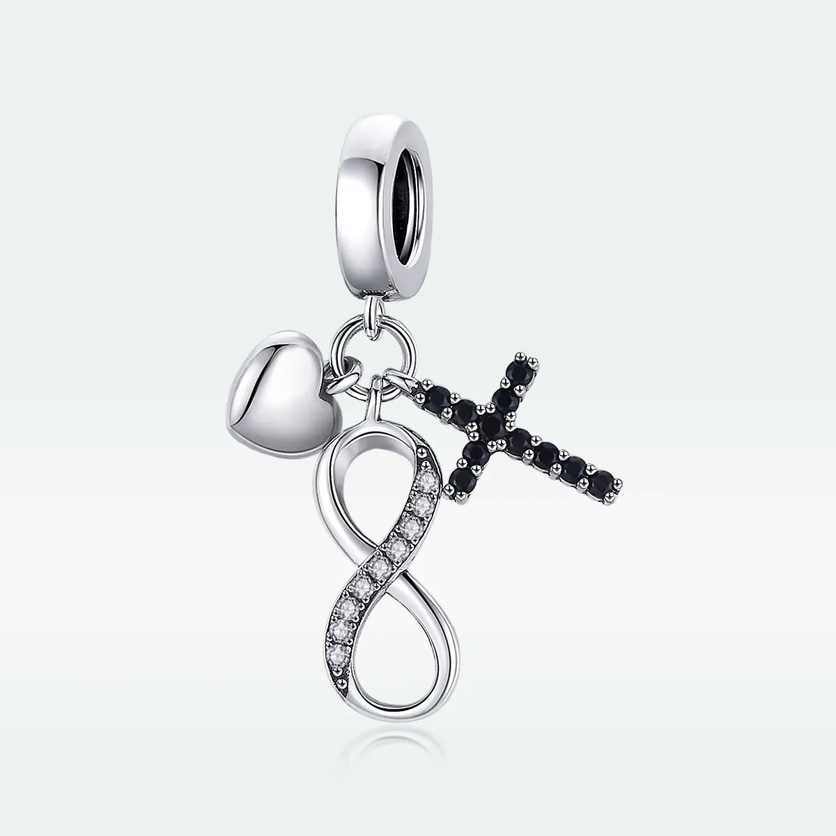 Pandora Style Silver Infinity Cross And Heart Dangle - SCC1713