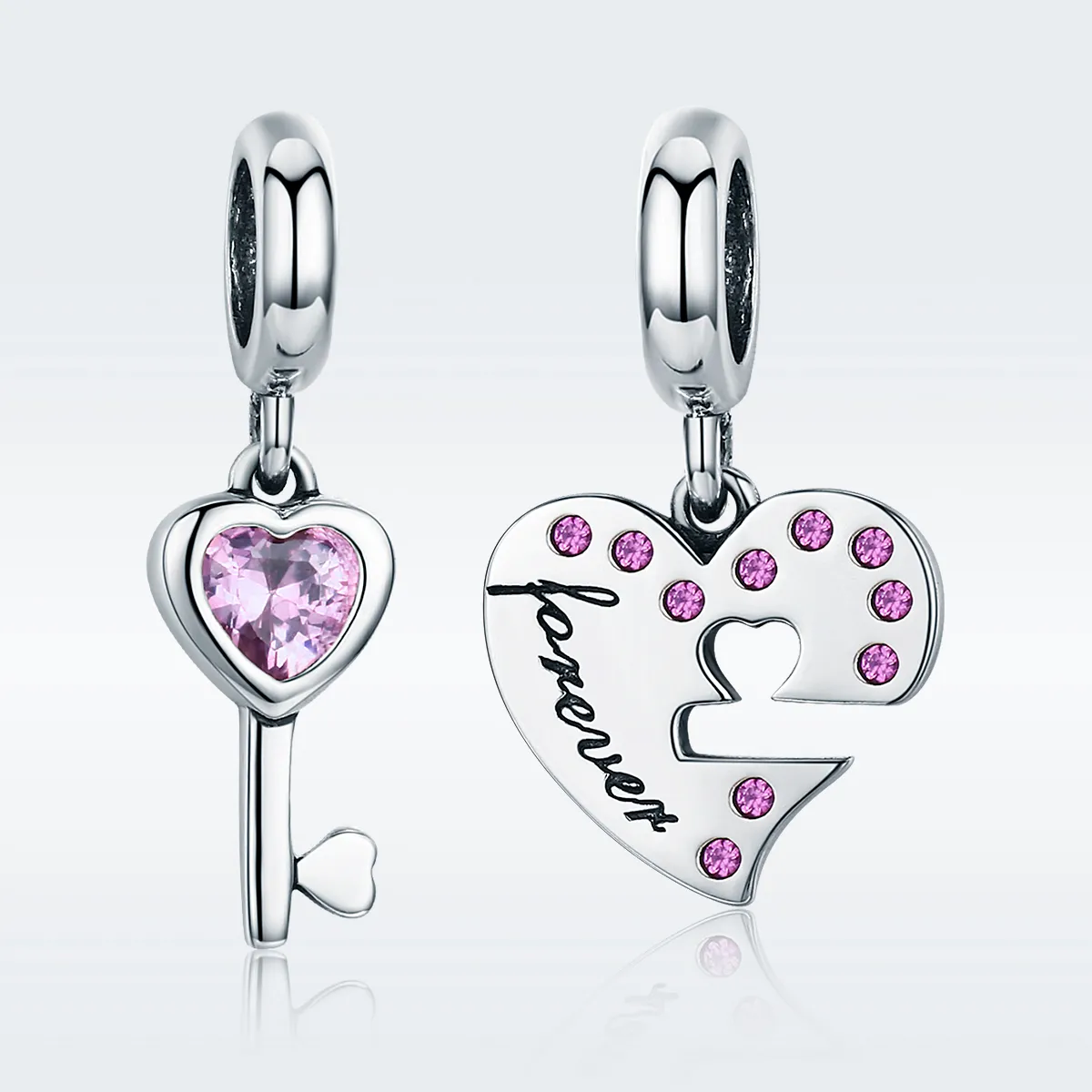 Pandora Style Silver Key of heart Dangle - SCC638