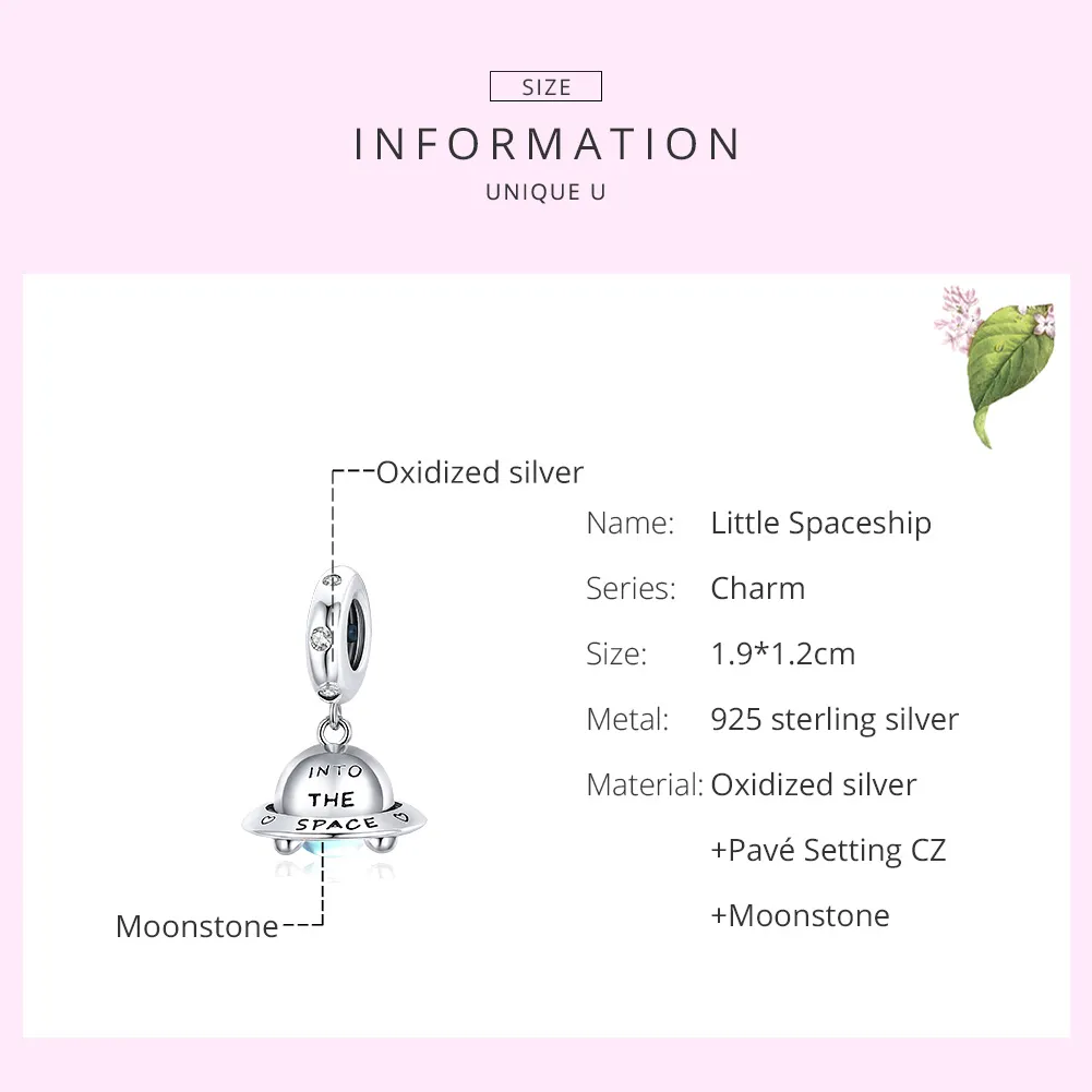 Pandora Style Silver Little Spaceship Dangle - SCC1696