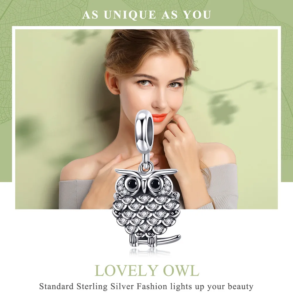 Pandora Style Silver Lovely Owl Dangle - SCC949