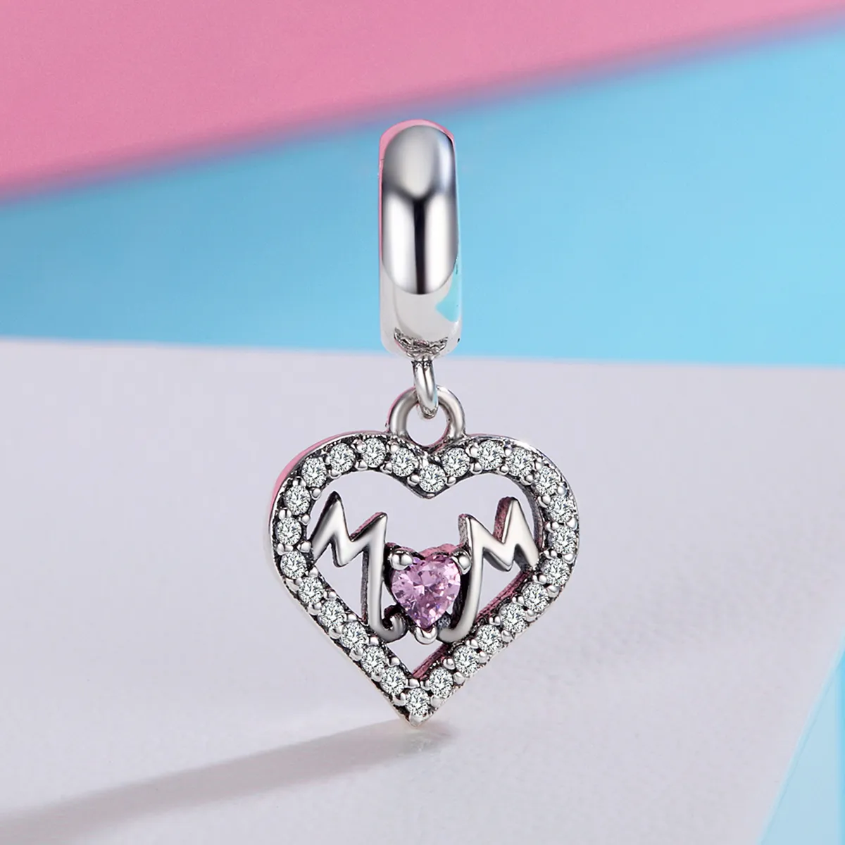 Pandora Style Silver Mom Heart Dangle - SCC392