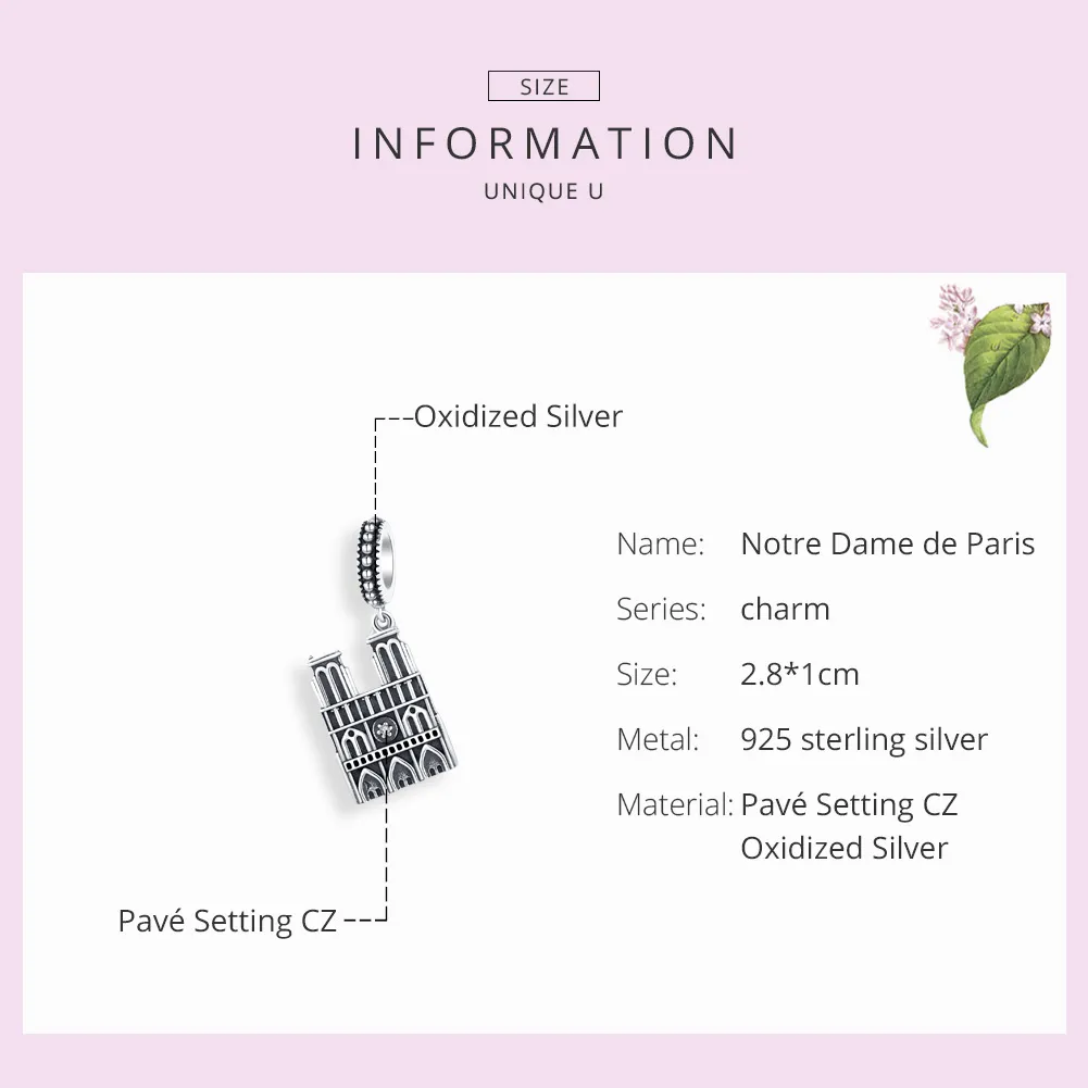 Pandora Style Silver Notre Dame De Paris Dangle - SCC1328