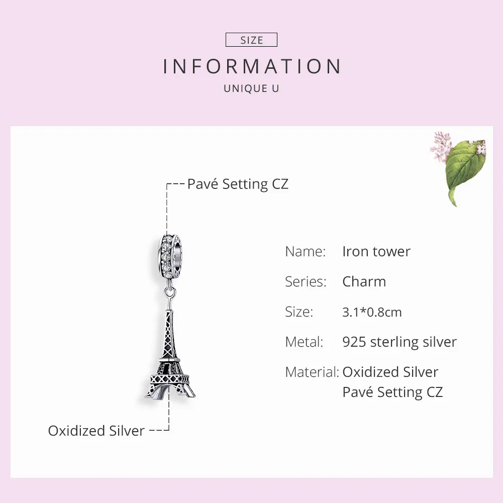 Pandora Style Silver Paris Eiffel Tower Dangle - BSC154