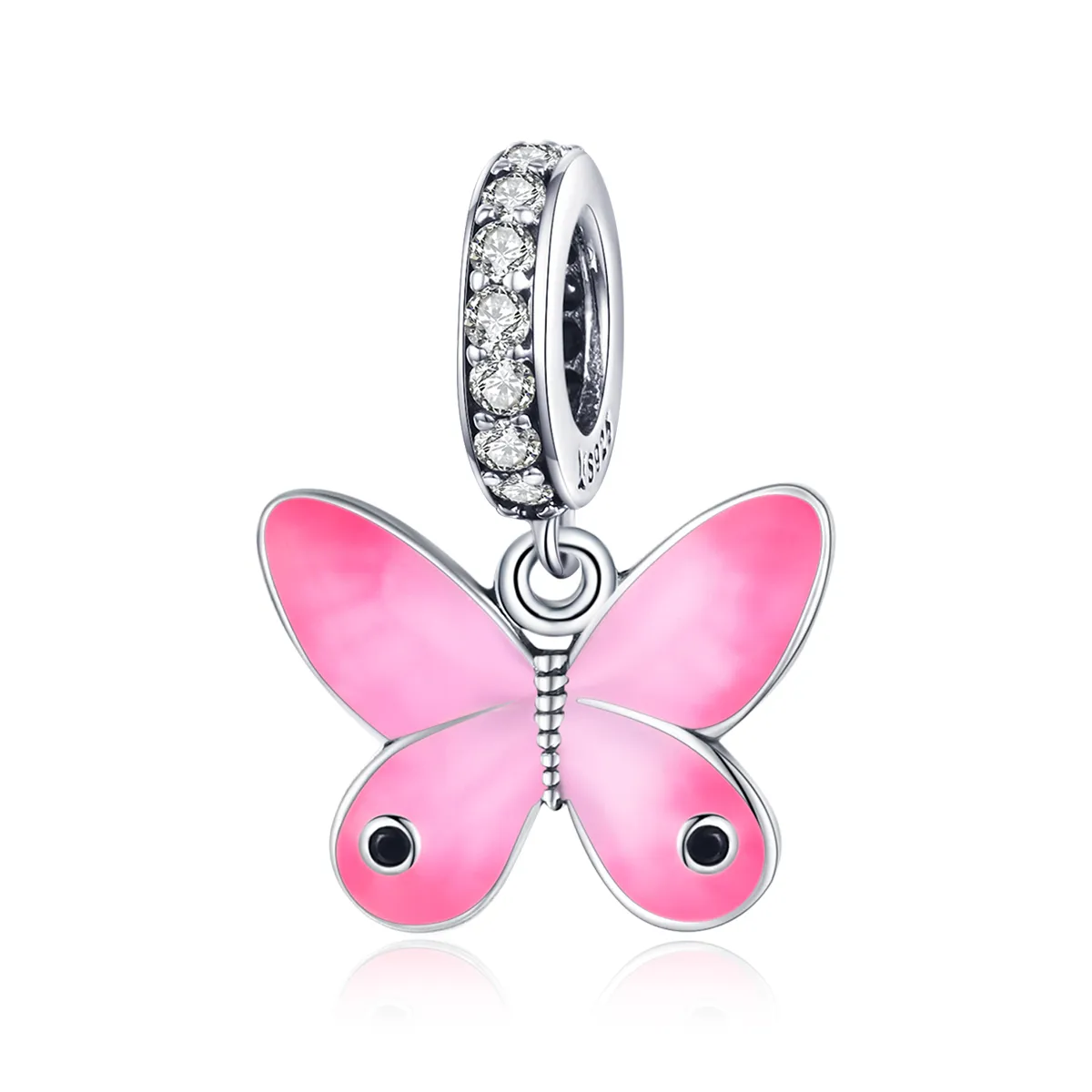 pandora style silver pink butterfly dangle scc1728