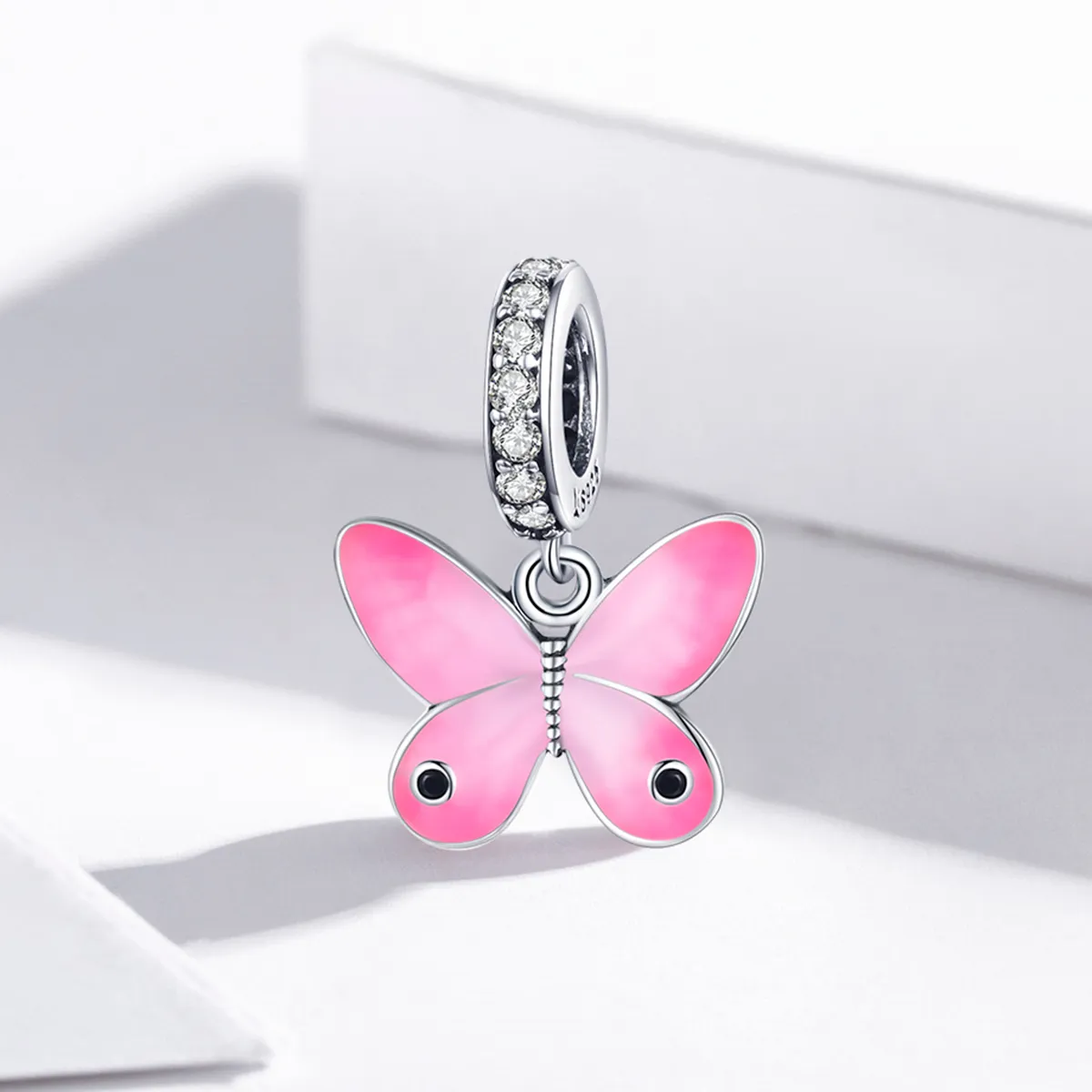 Pandora Style Silver Pink Butterfly Dangle - SCC1728