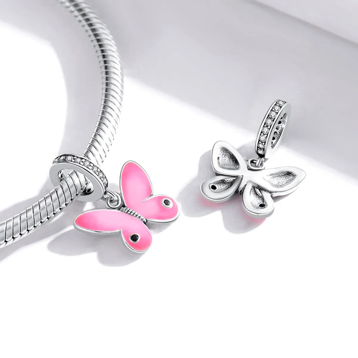 Pandora Style Silver Pink Butterfly Dangle - SCC1728