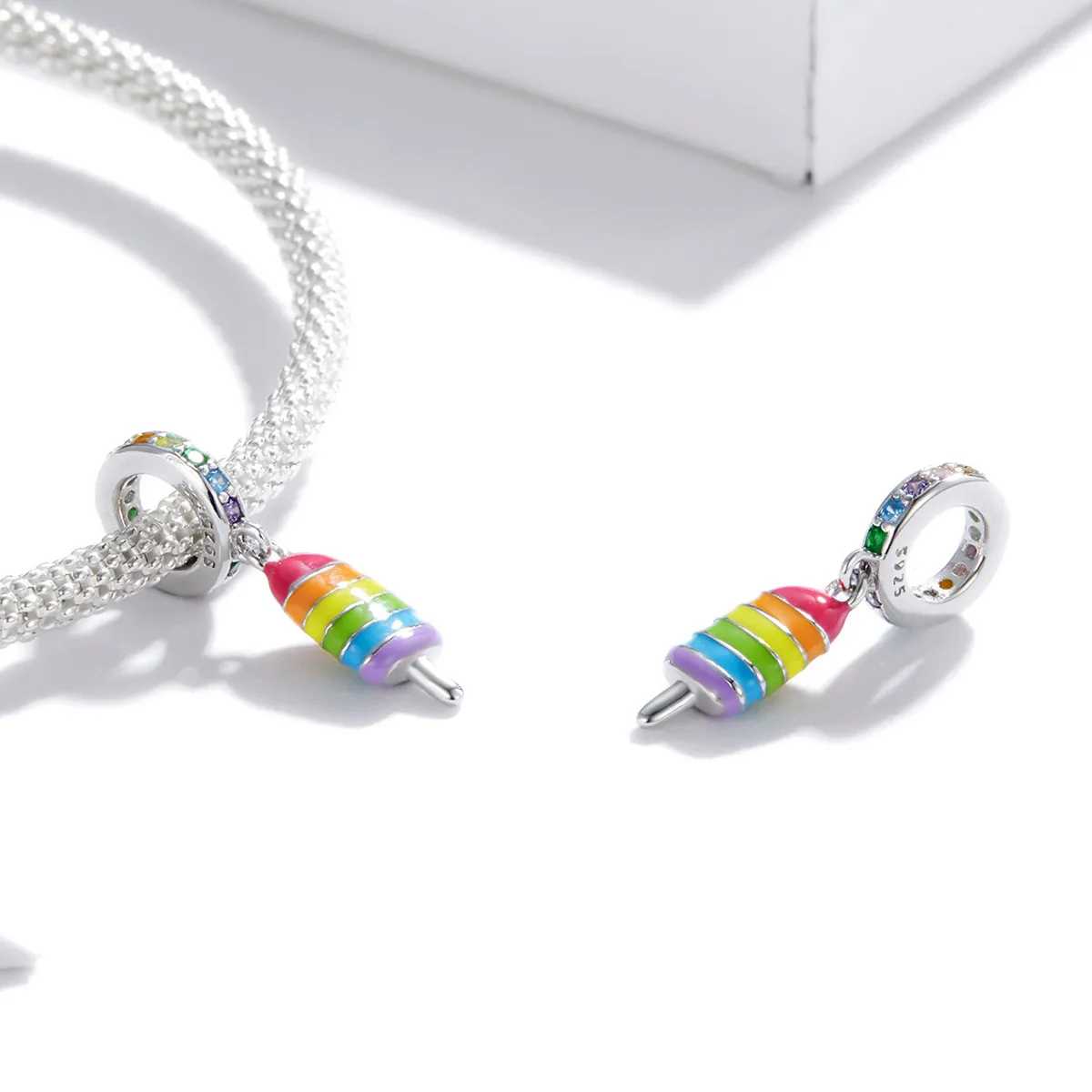 Pandora Style Silver Rainbow Ice Cream Dangle - BSC351