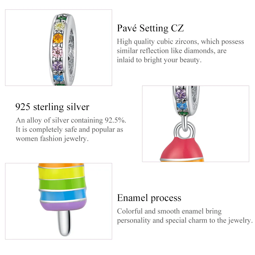 Pandora Style Silver Rainbow Ice Cream Dangle - BSC351