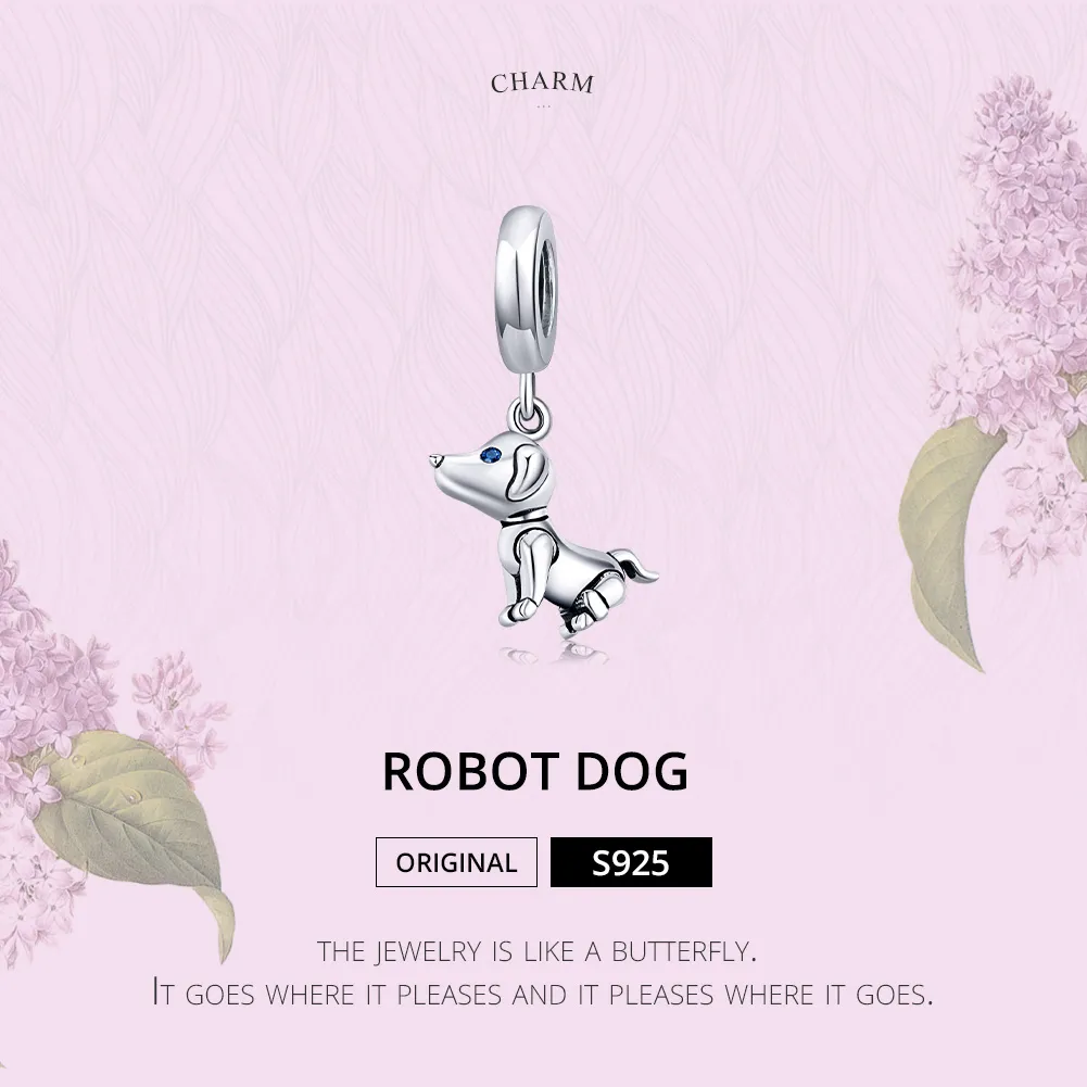 Pandora Style Silver Robot Dog Dangle - SCC1468