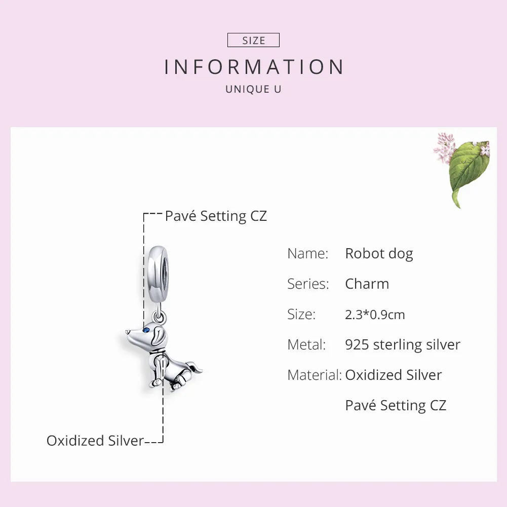 Pandora Style Silver Robot Dog Dangle - SCC1468