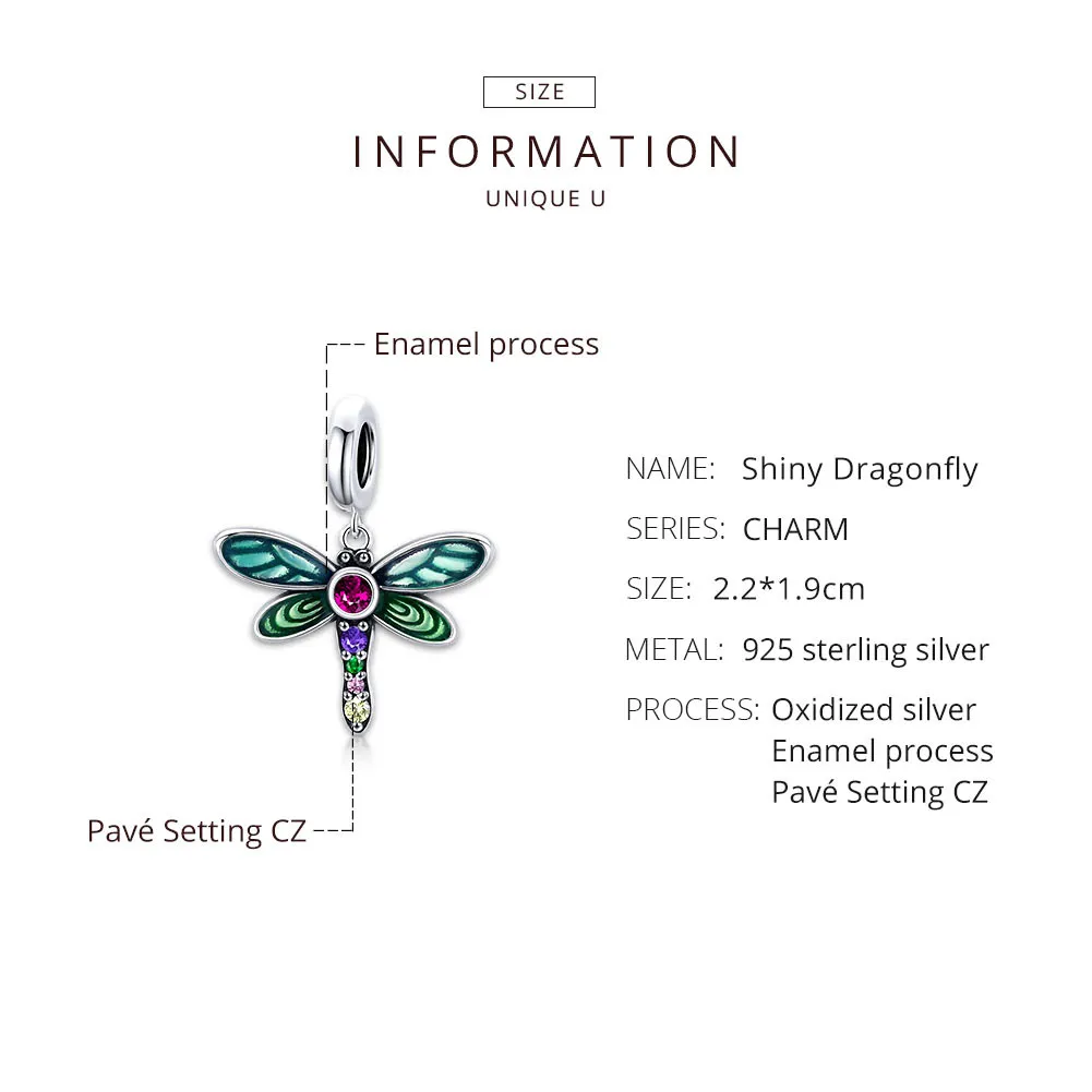 Pandora Style Silver Shiny Dragonfly Dangle - SCC1706