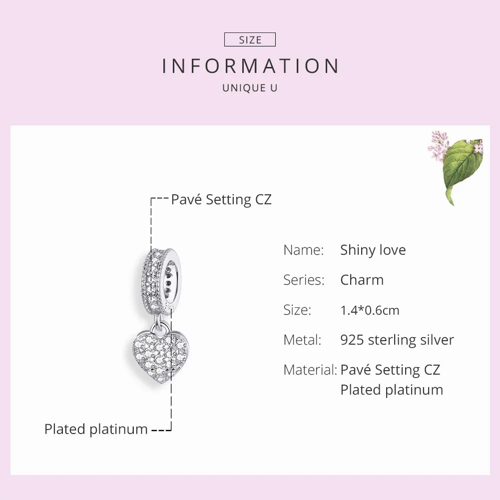 Pandora Style Silver Shiny Love Dangle - BSC211