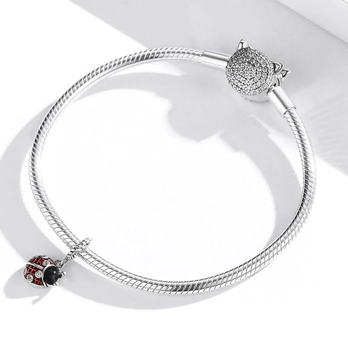 Pandora Style Silver Six-Star Ladybug Dangle - SCC1874