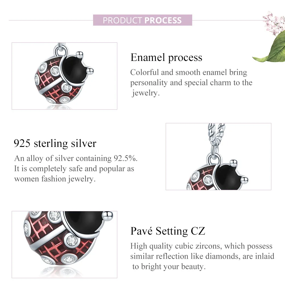 Pandora Style Silver Six-Star Ladybug Dangle - SCC1874