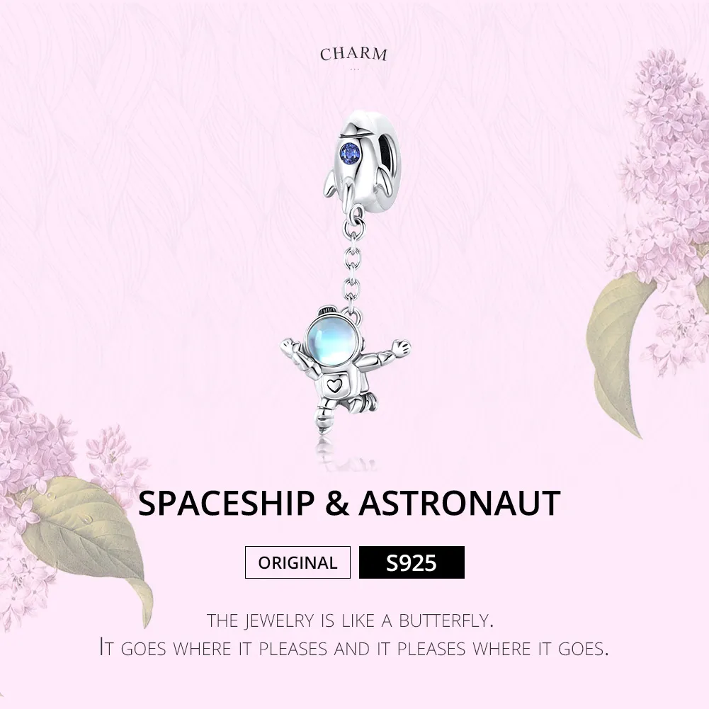 Pandora Style Silver Spaceship & Astronaut Dangle - SCC1695