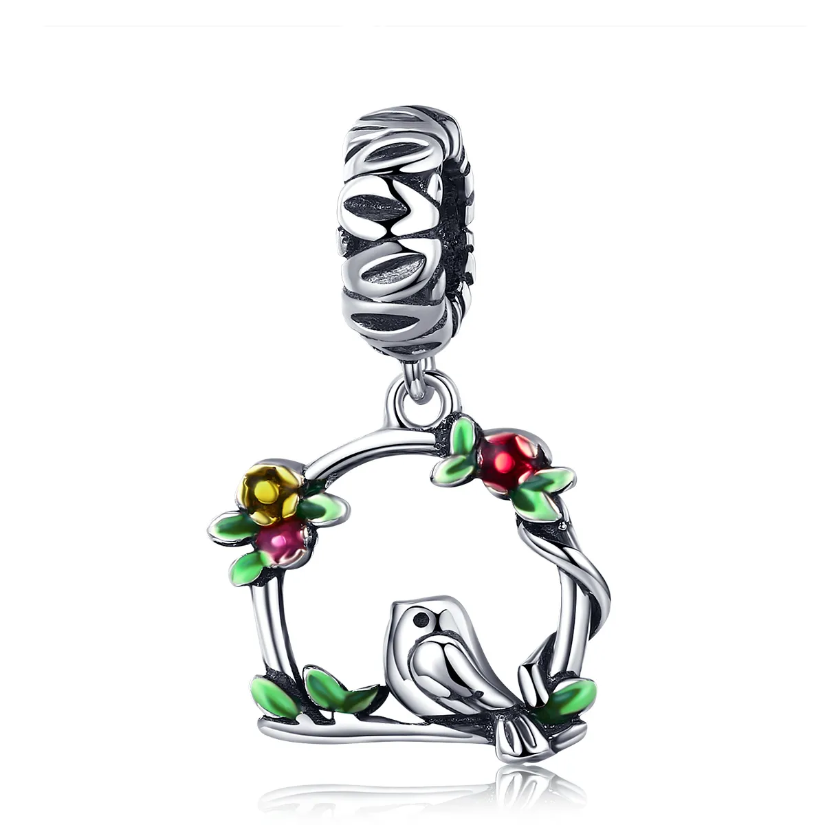 pandora style silver spring bird dangle scc645