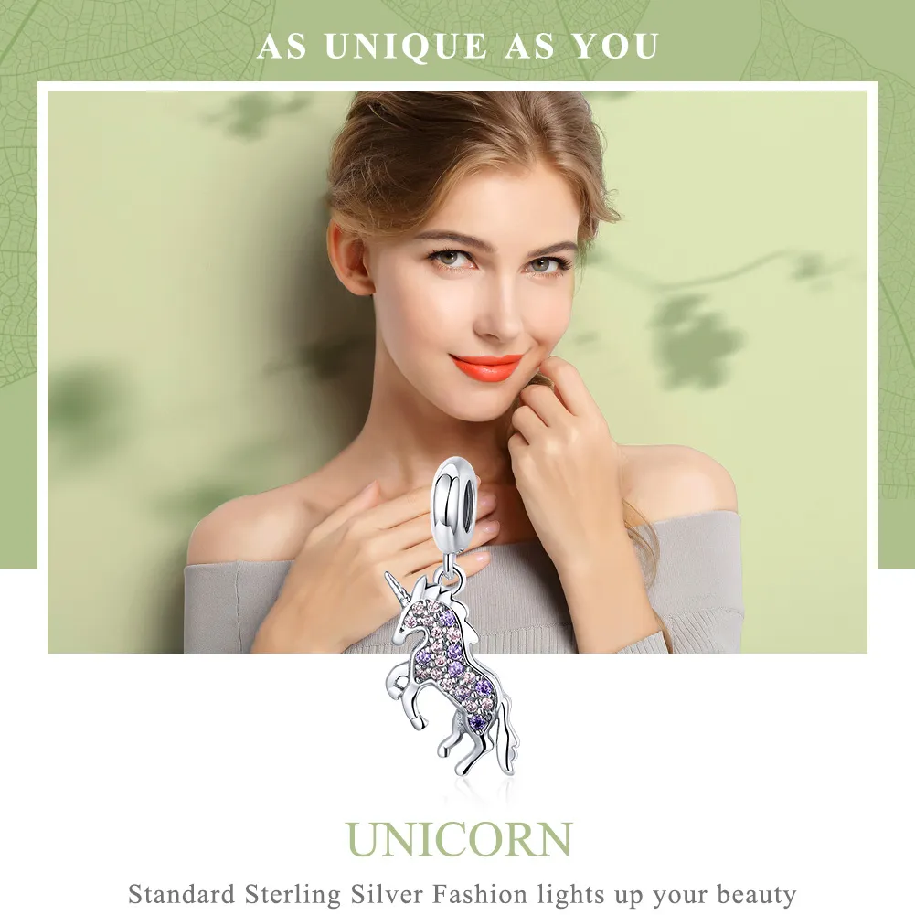 Pandora Style Silver Unicorn Dangle - SCC996