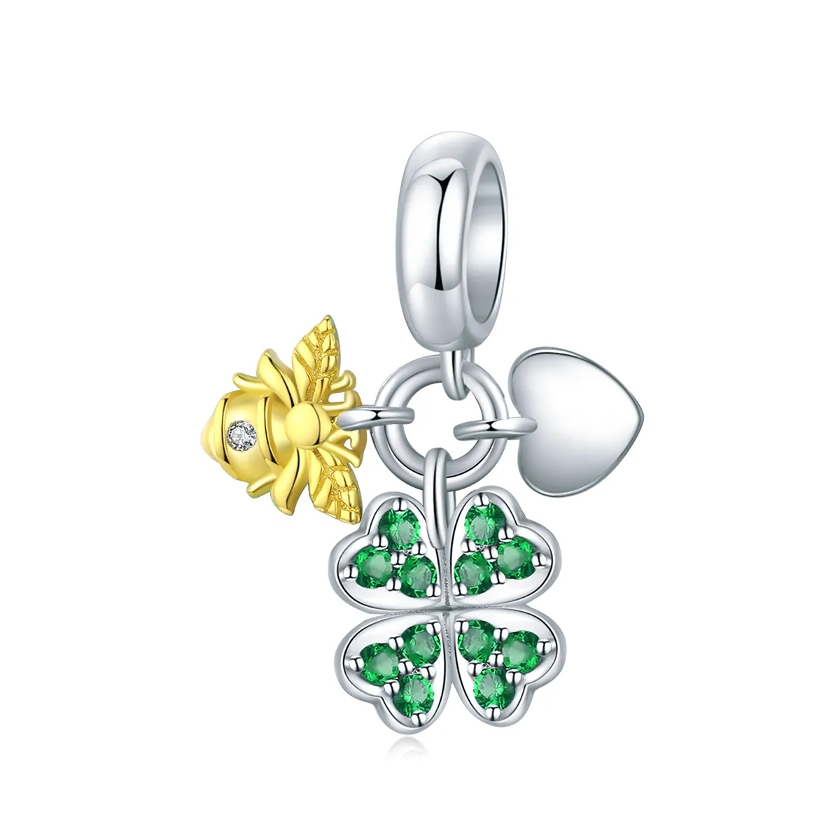 pandora style two tone bicolor clover with bee dangle bsc303