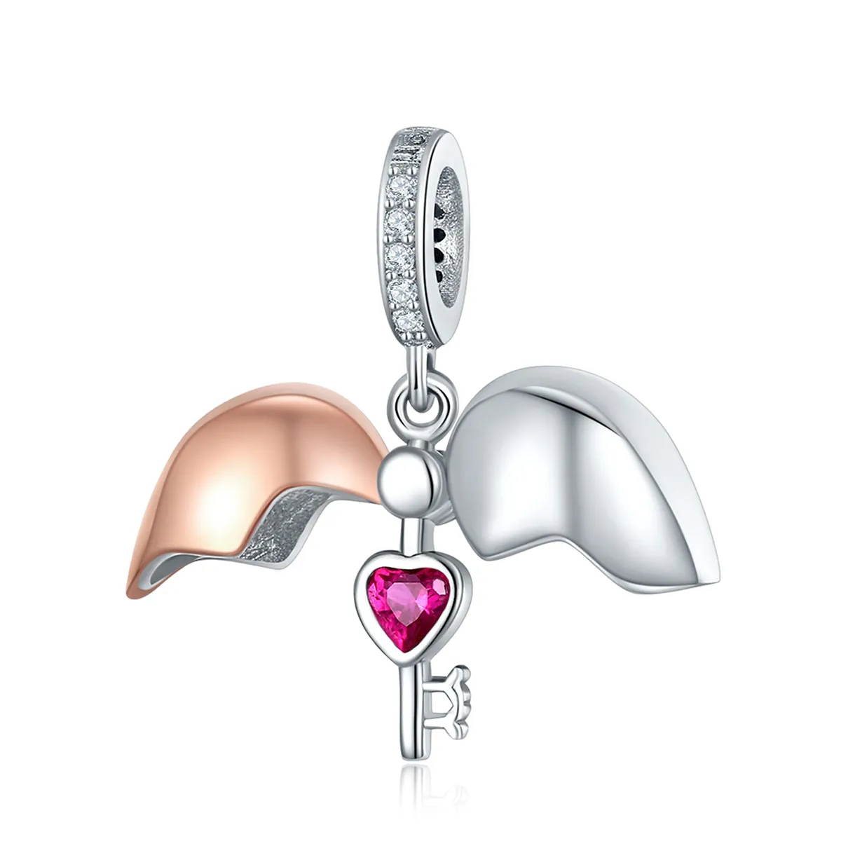 Pandora Style Two Tone Bicolor Key In Open Heart Dangle - SCC844