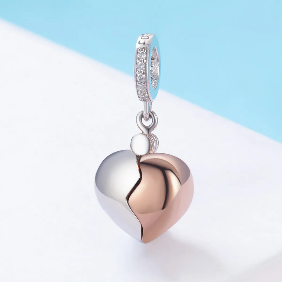 Pandora Style Two Tone Bicolor Key In Open Heart Dangle - SCC844