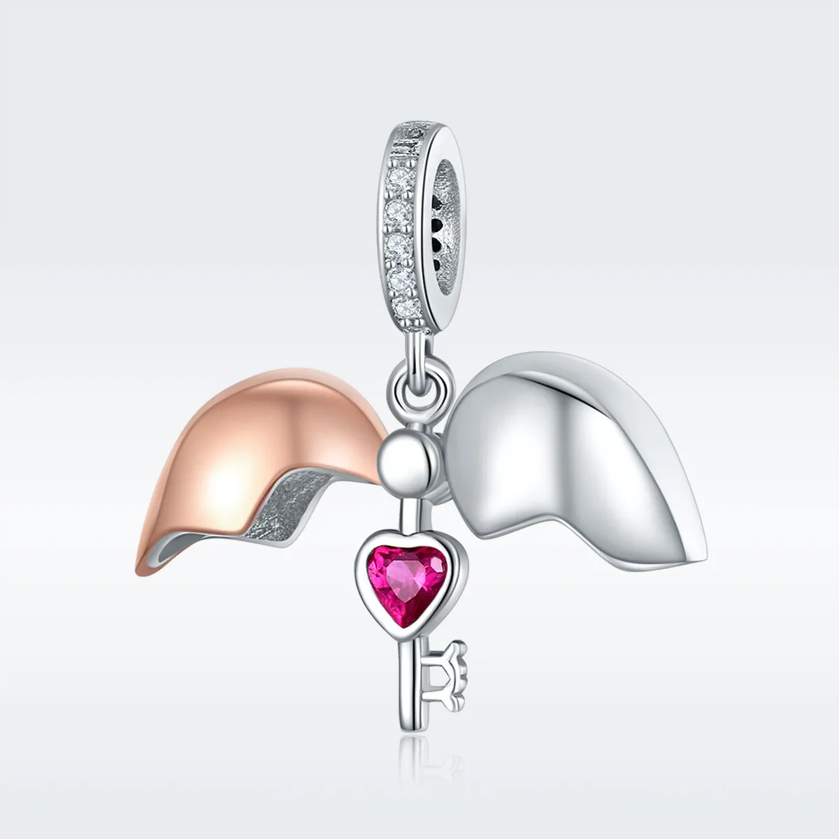 Pandora Style Two Tone Bicolor Key In Open Heart Dangle - SCC844