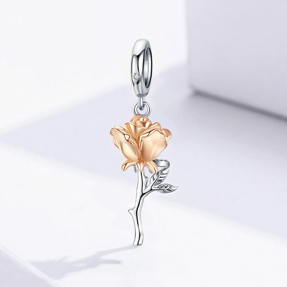 Pandora Style Two Tone Bicolor Lover Rose Two Color Flowers Dangle - BSC145