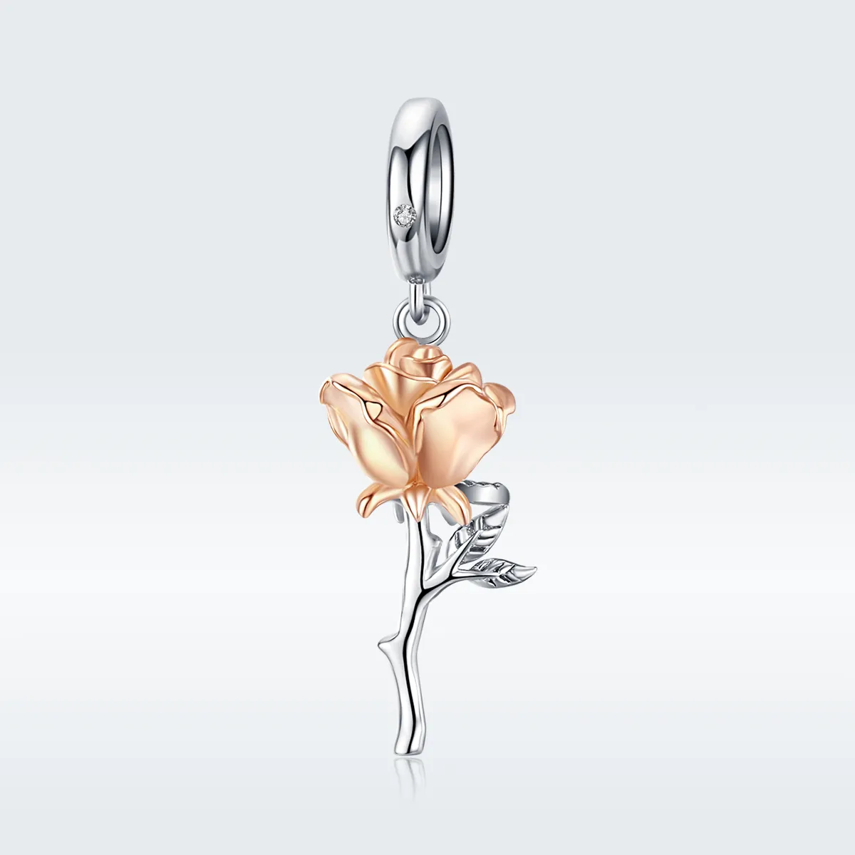 Pandora Style Two Tone Bicolor Lover Rose Two Color Flowers Dangle - BSC145