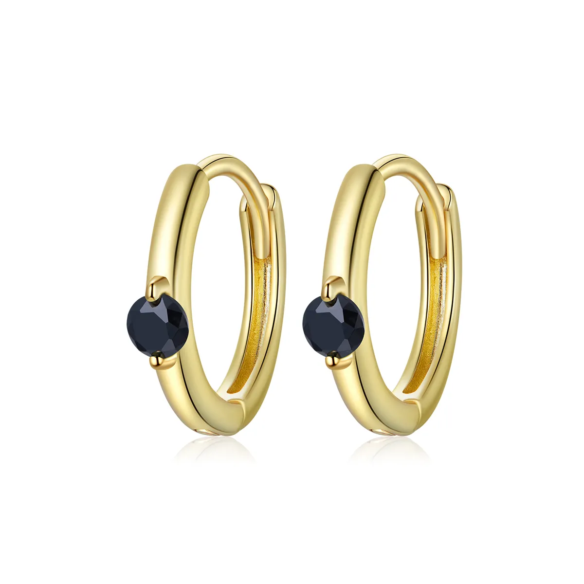 pandora style 18ct gold plated black ball hoop earrings sce1050bk