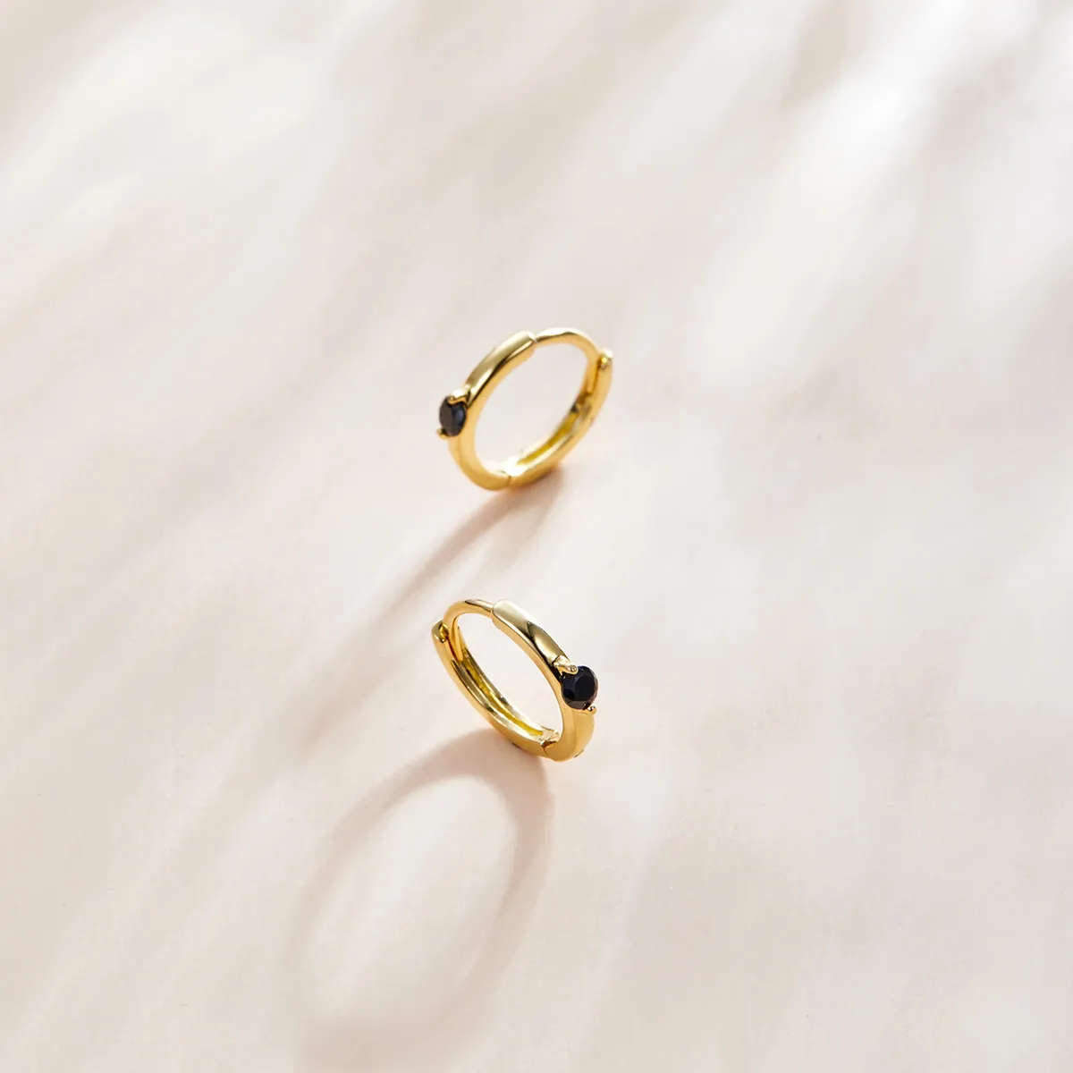 Pandora Style 18ct Gold Plated Black Ball Hoop Earrings - SCE1050-BK