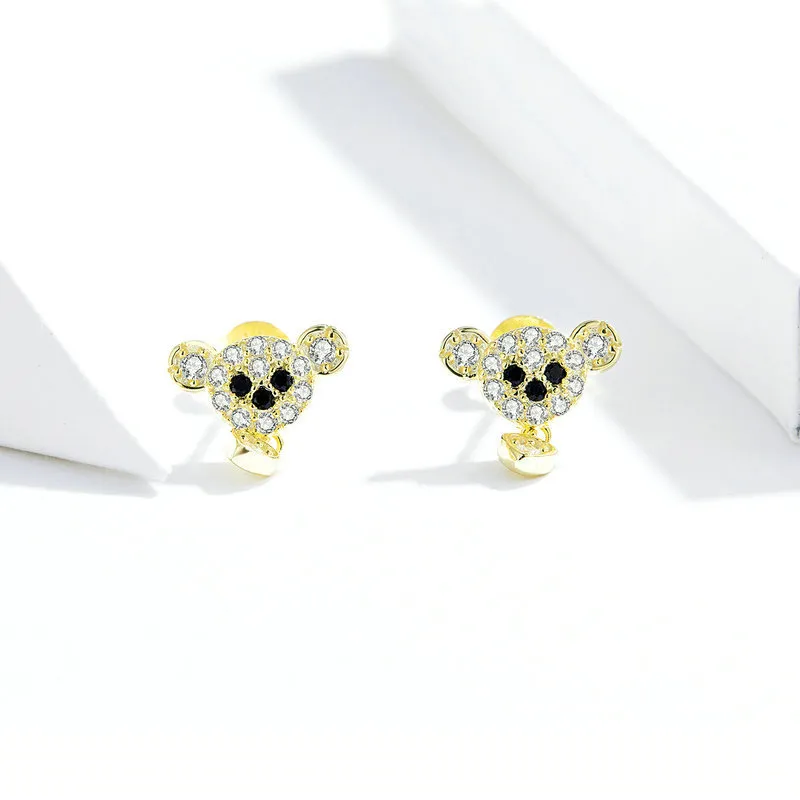 Pandora Style 18ct Gold Plated Cute Bear Stud Earrings - SCE788