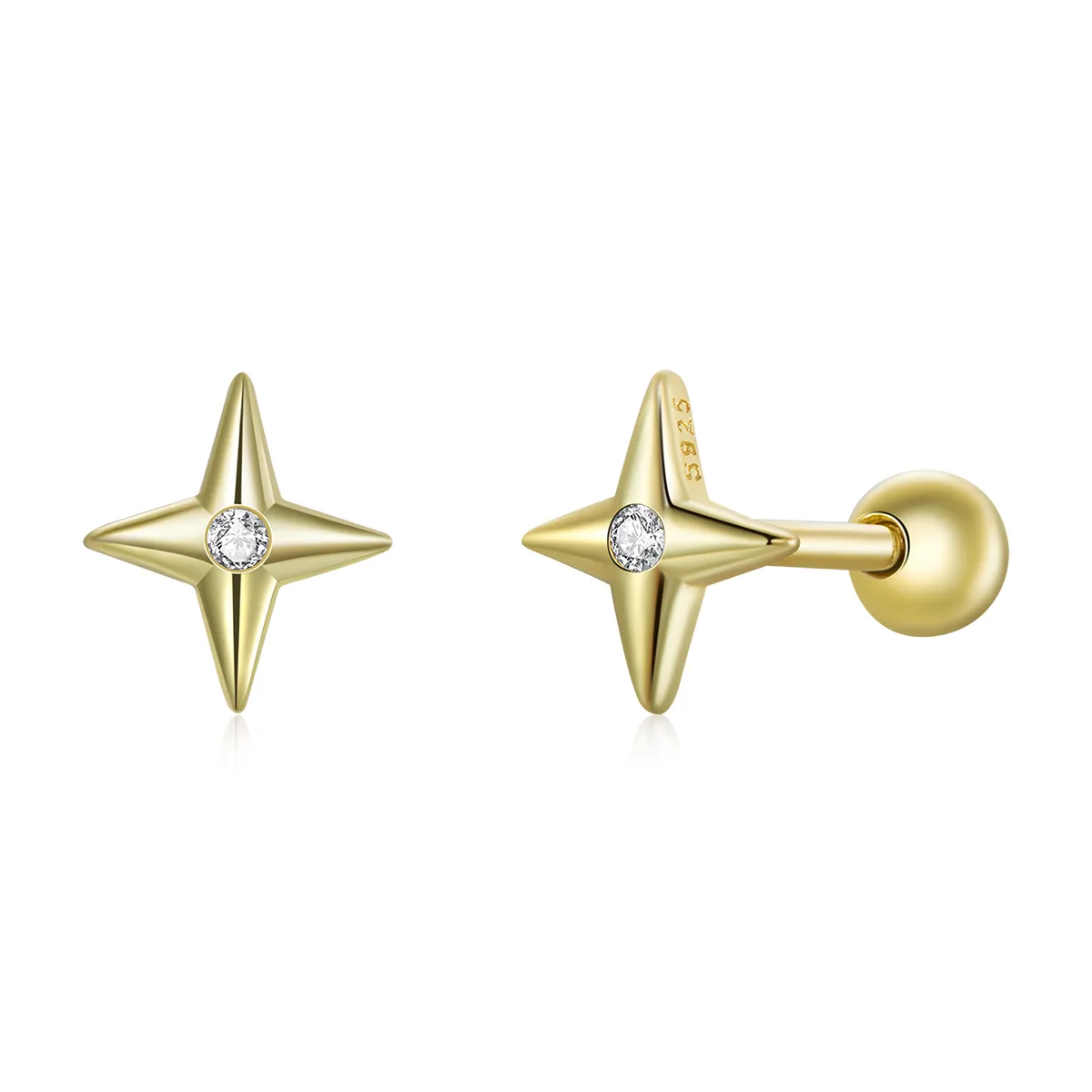 pandora style 18ct gold plated golden stars stud earrings sce1117