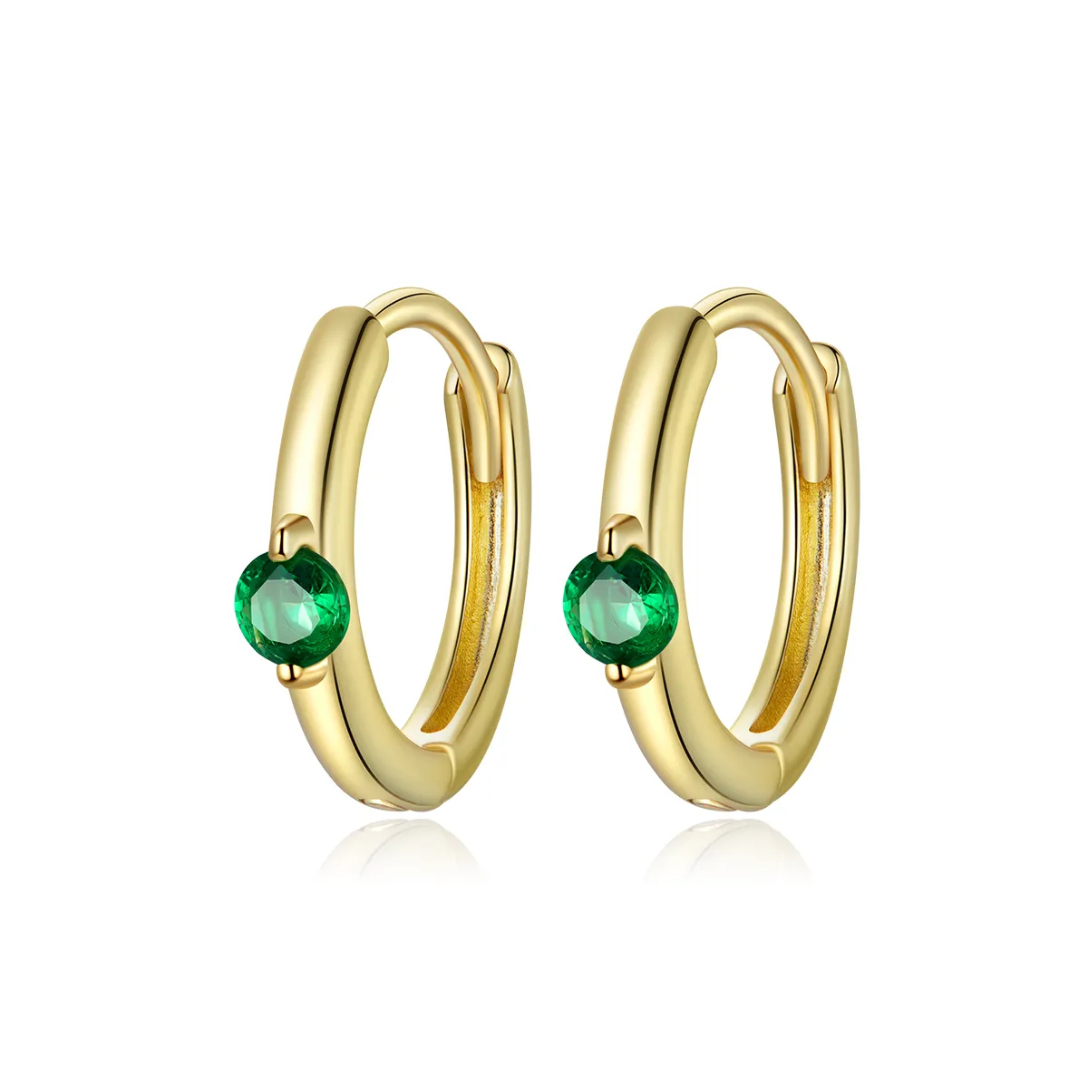 Pandora Style 18ct Gold Plated green zircon Hoop Earrings - SCE1050-GN