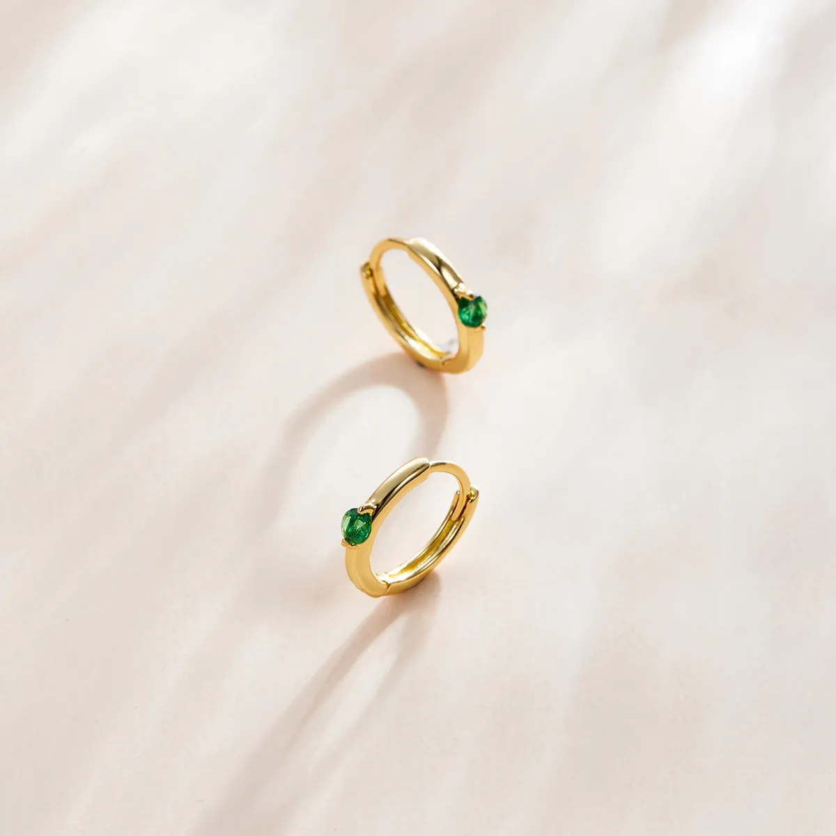 Pandora Style 18ct Gold Plated green zircon Hoop Earrings - SCE1050-GN