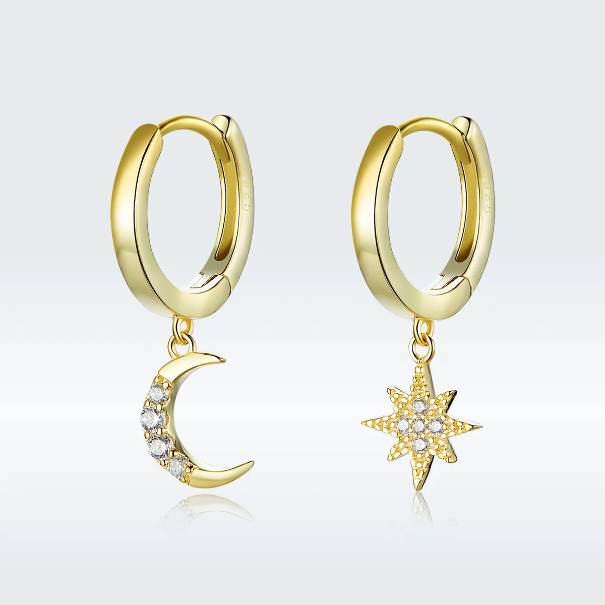 pandora style 18ct gold plated moon star dangle earrings sce785