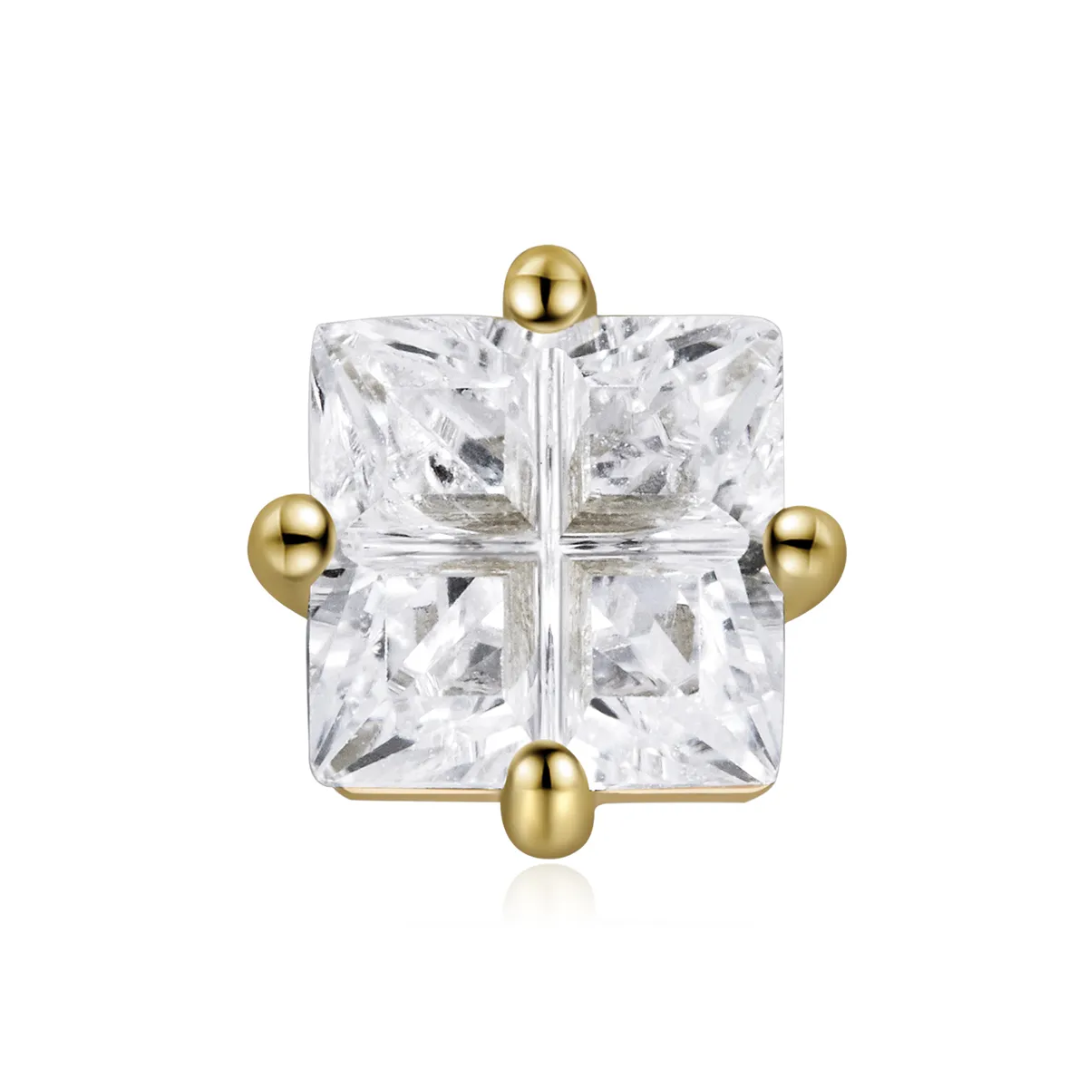 Pandora Style 18ct Gold Plated Princess Square Zirconium Stud Earrings - SCE1090