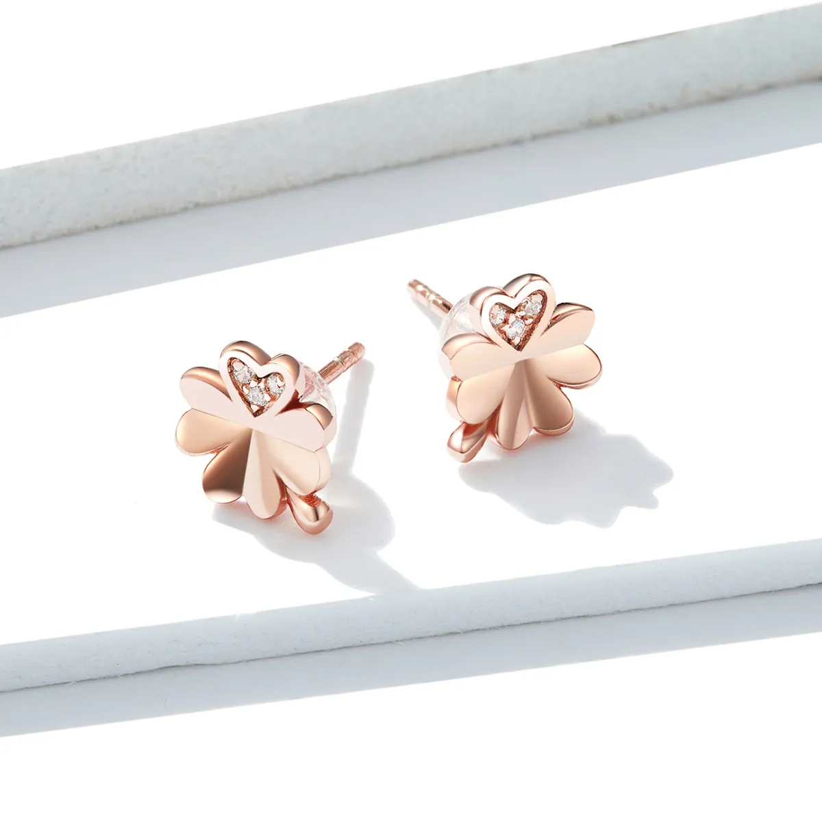 Pandora Style Rose Gold Clover Stud Earrings - BSE233