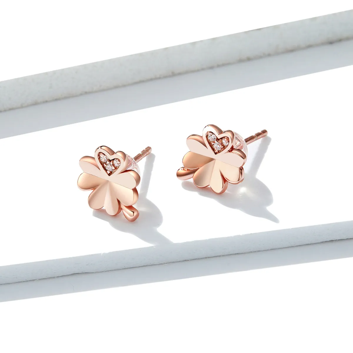 Pandora Style Rose Gold Clover Stud Earrings - BSE233