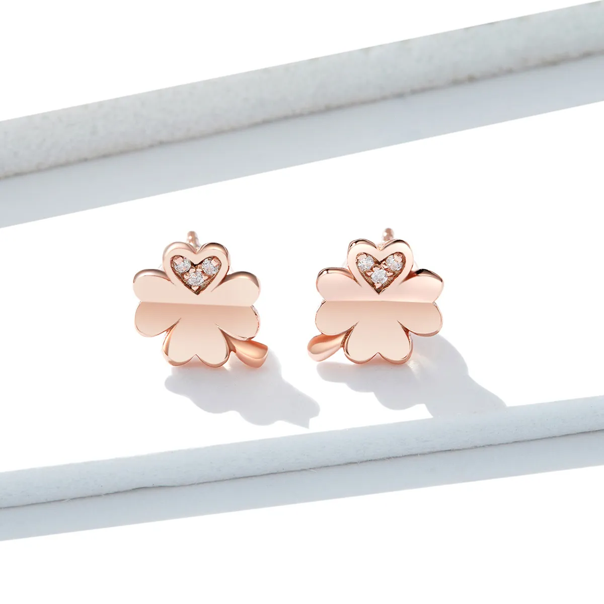 Pandora Style Rose Gold Clover Stud Earrings - BSE233