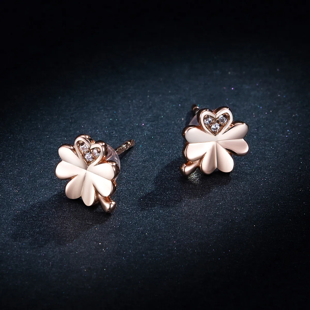 Pandora Style Rose Gold Clover Stud Earrings - BSE233