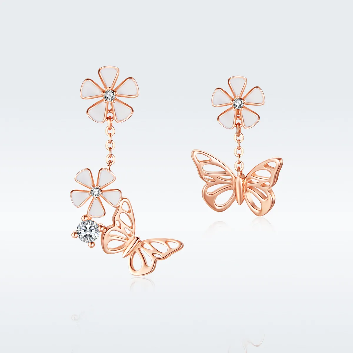 pandora style rose gold dancing butterfly dangle earrings bse100