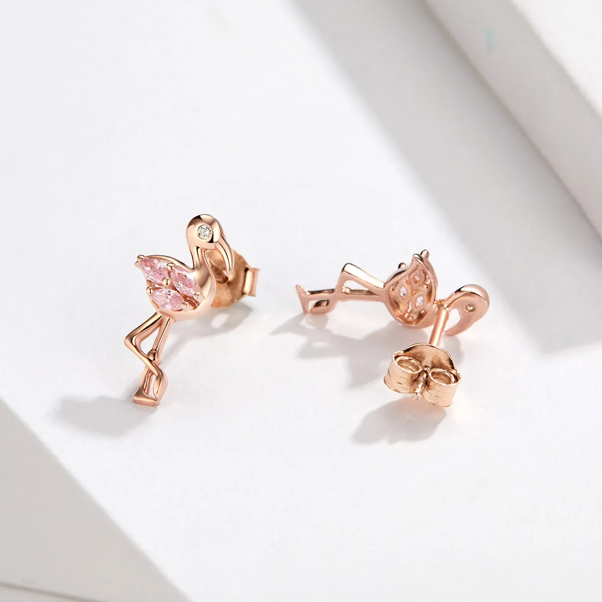 Pandora Style Rose Gold Flamingos Stud Earrings - BSE120