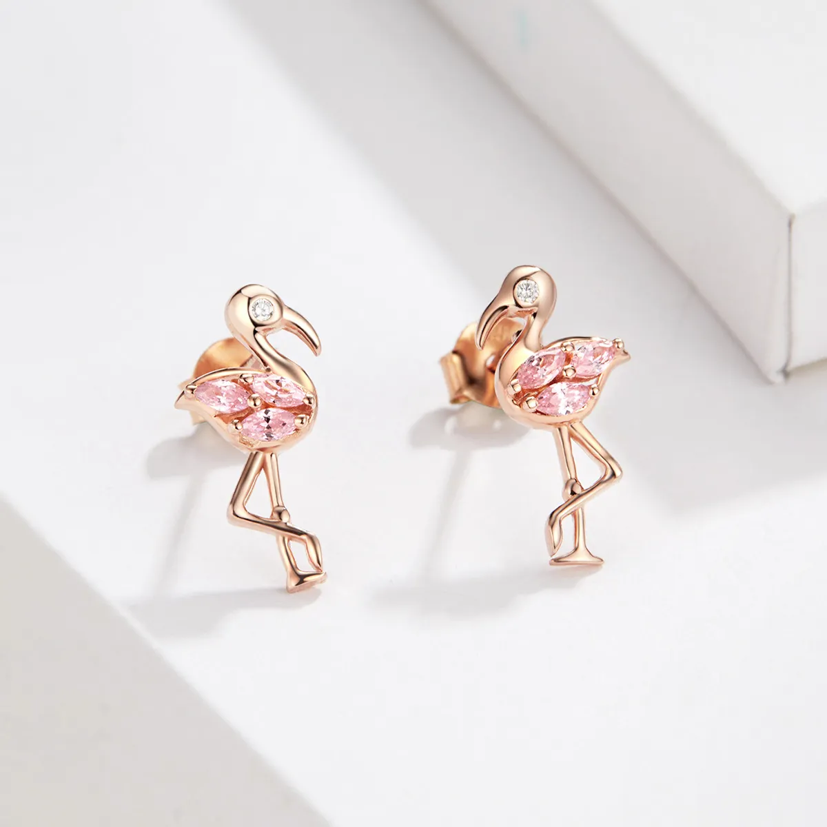 Pandora Style Rose Gold Flamingos Stud Earrings - BSE120