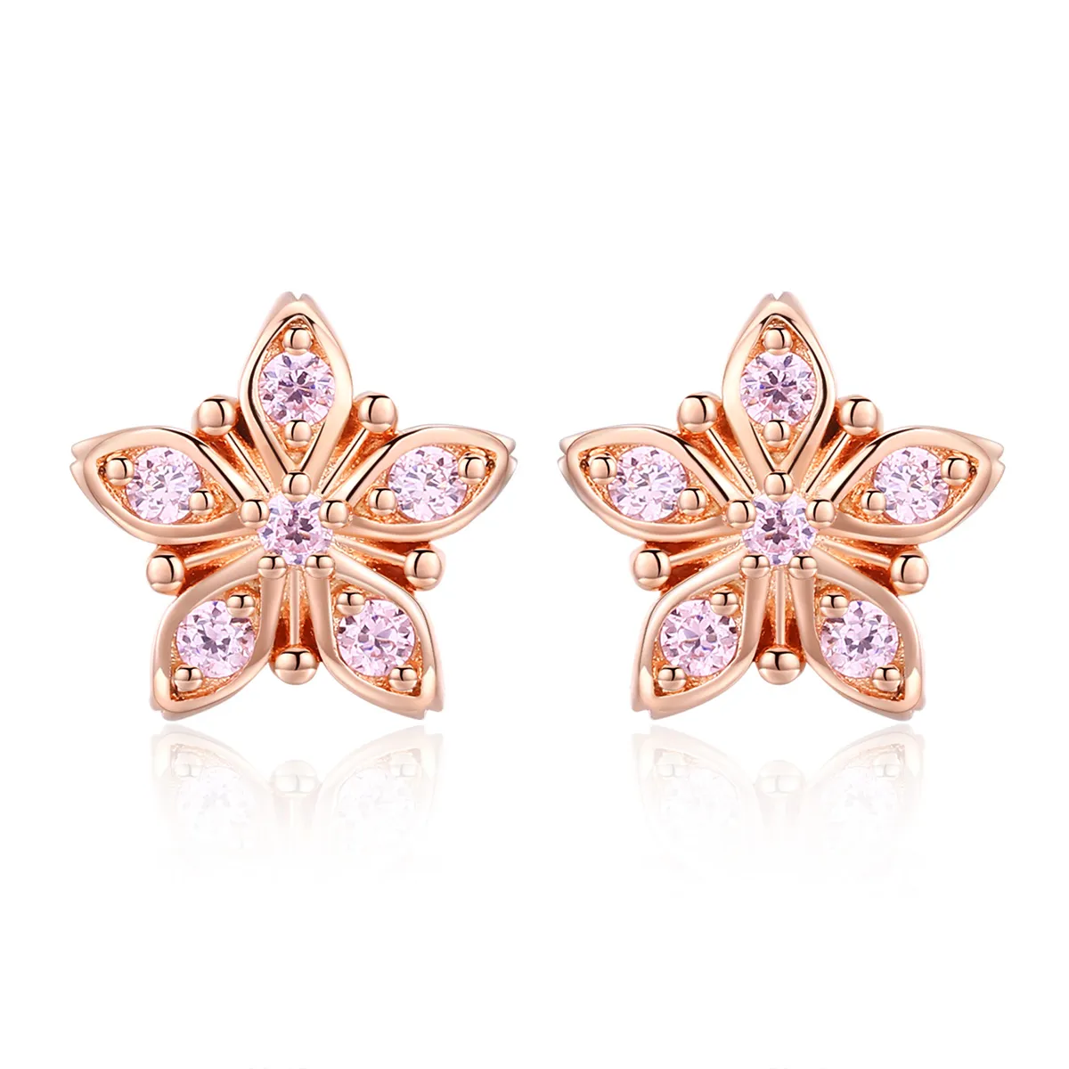 pandora style rose gold pink daisy stud earrings bse034