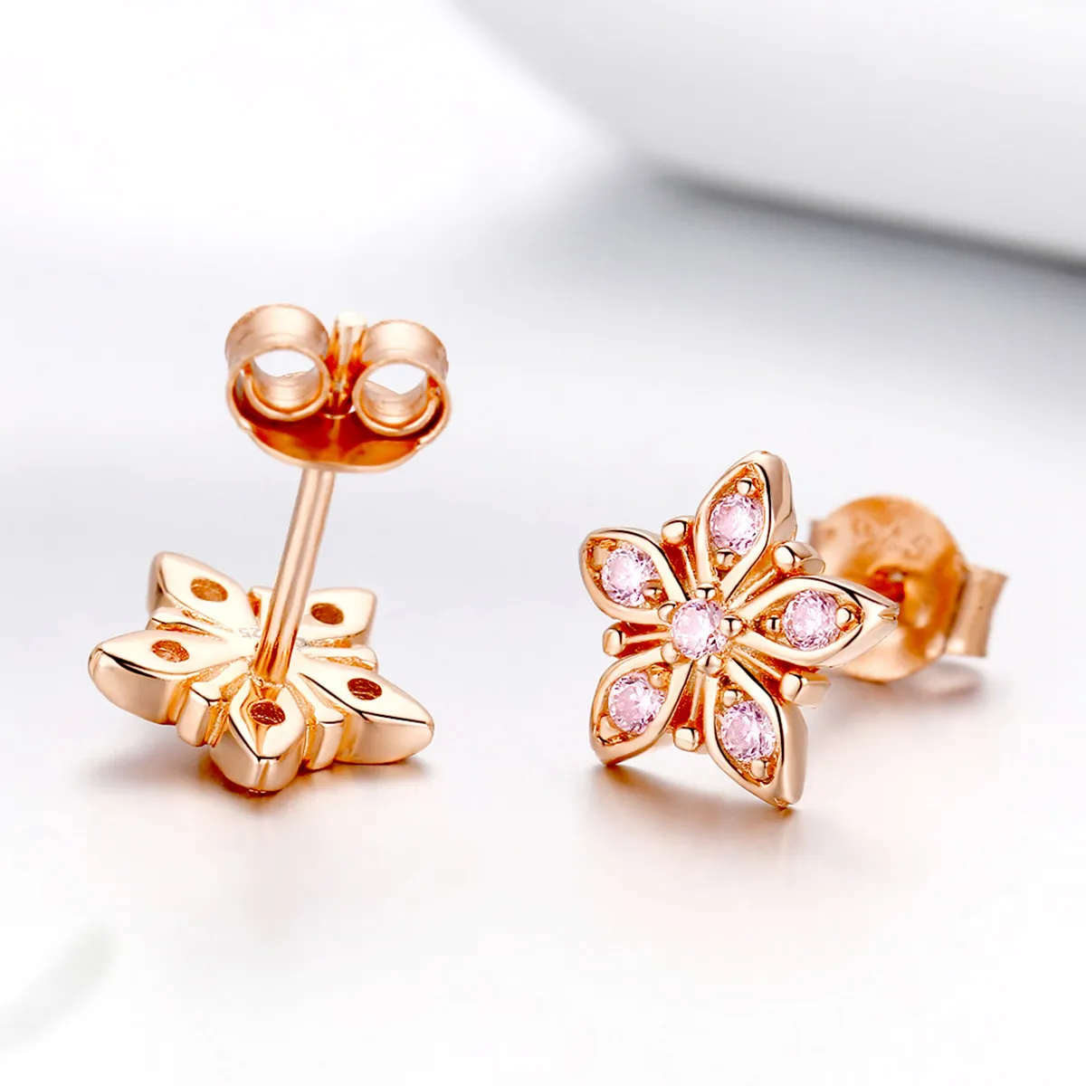 Pandora Style Rose Gold Pink Daisy Stud Earrings - BSE034