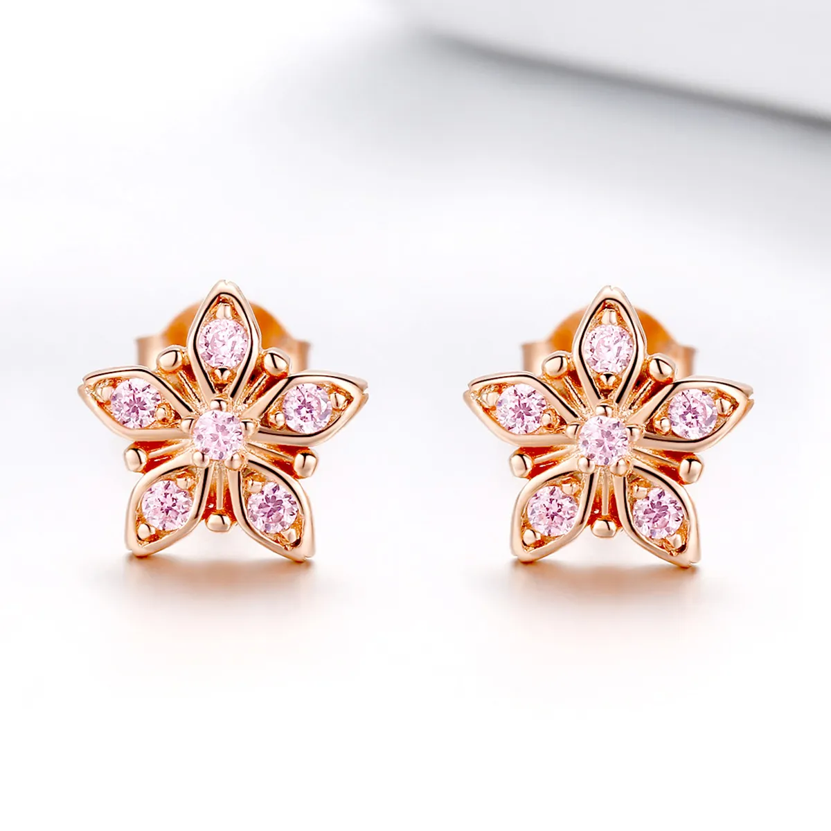 Pandora Style Rose Gold Pink Daisy Stud Earrings - BSE034