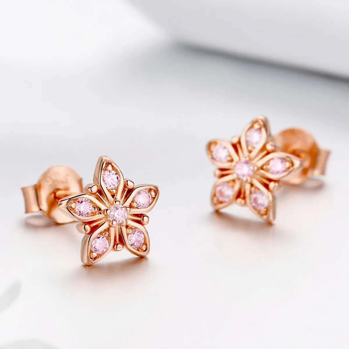 Pandora Style Rose Gold Pink Daisy Stud Earrings - BSE034