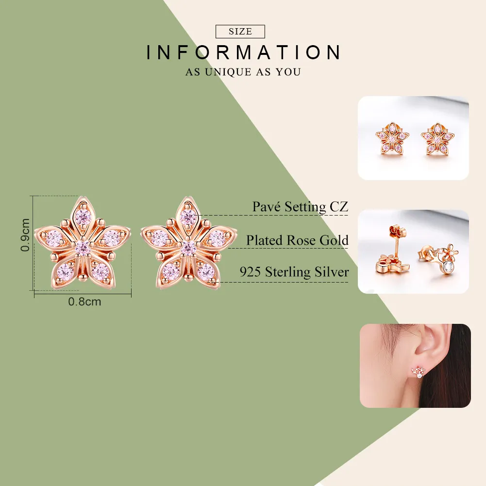 Pandora Style Rose Gold Pink Daisy Stud Earrings - BSE034